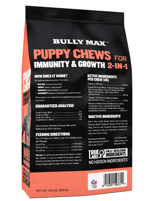 Bully Max PUPPY CHEWS FOR IMMUNITY AND GROWTH
